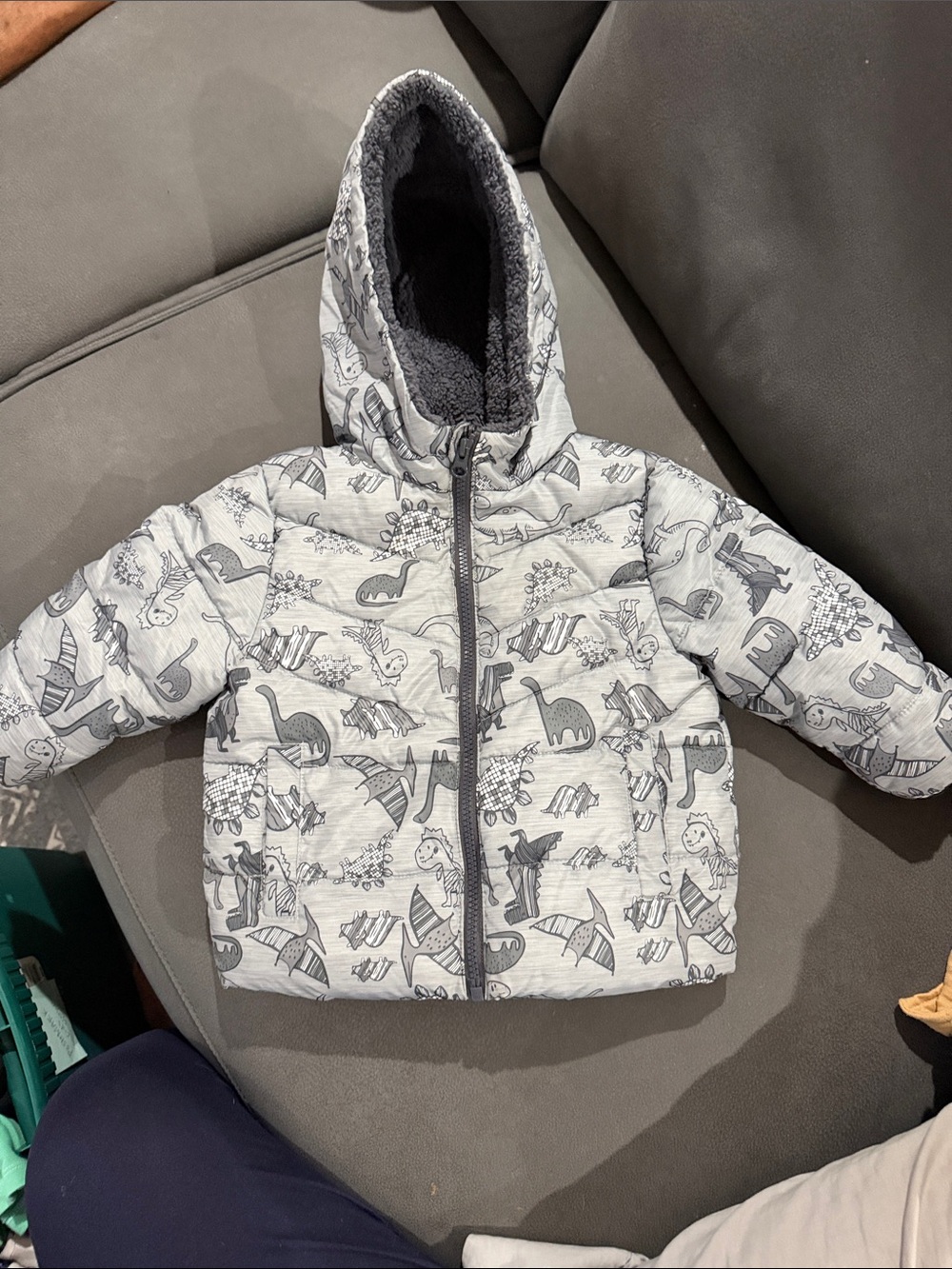 Swiss Tech Gray Dino Hooded Puffer Jacket